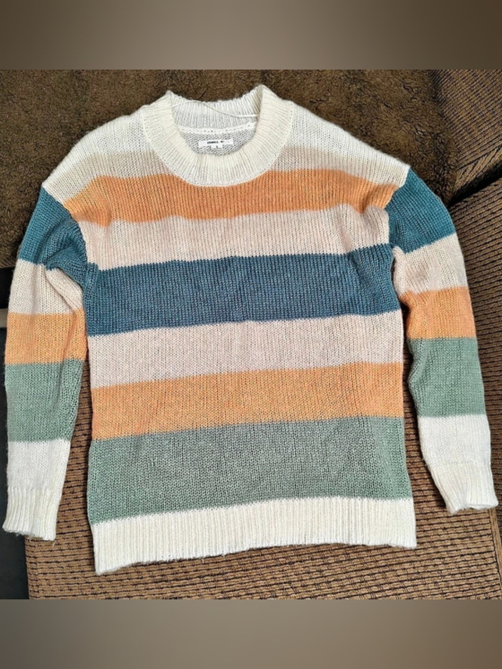 O'Neill Women Striped Crewneck Sweater in Blue & Orange